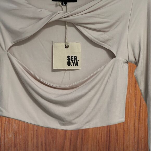 Ser.o.Ya Womens Artemis Top Size L Cream Cut Out Long Sleeves Cropped NWT - Picture 3 of 10